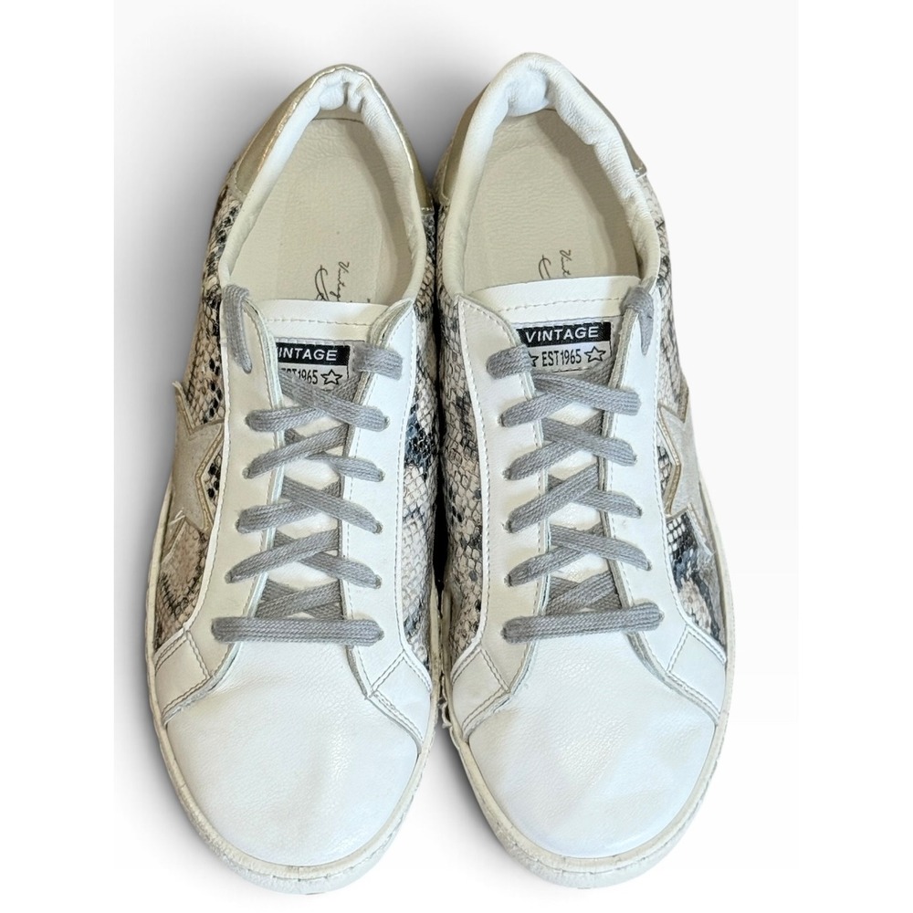 Vintage Havana Womens Bianca Snakeskin Star  Sneakers White Gold Grey Size 8.5